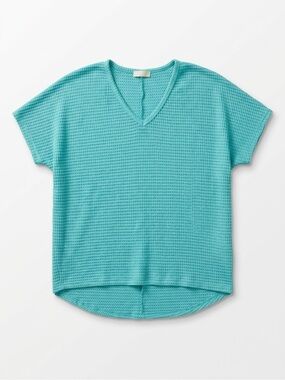 Women's Be Stage Waffle V-Neck Short Sleeve Top - Aqua